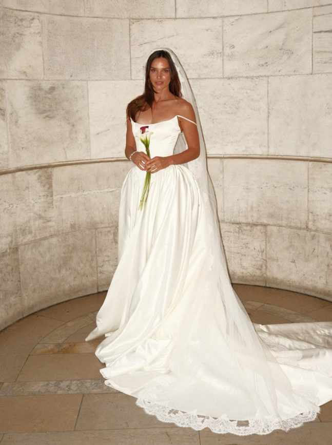 Beautiful A Line Spaghetti Strap White Simple Satin Wedding Dress SH6033