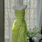 Vintage Green A Line Spaghetti Straps Beaded Layered Chiffon Homecoming Dress SH5121