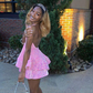 Sexy V-Neck Halter Pink Short Homecoming Dress Sequins Party Dress SH600