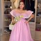 Pink Tulle Off The Shoulder Lace  Long Prom Dress，Elegant Evening Dress SH716