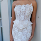 Unique Mermaid Strapless Corset White Lace Long Train Wedding Dress SH7160
