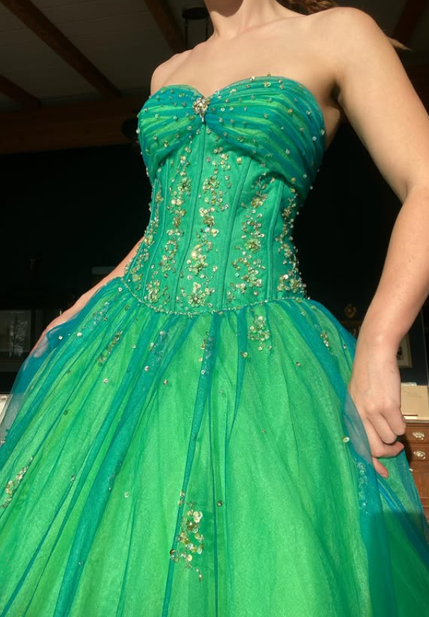 Fairy Green Ball Gown Strapless Beaded Corset Tulle Prom Dress Evening Dress SH5906