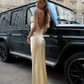 Light Yellow Sheath Spaghetti Strap Satin Open Back Prom Dress Party Dress SH4620