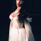 Unique Timeless A Line Long Sleeve Red Beaded White Chiffon Prom Dress Wedding Dress SH6686