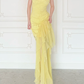 Stunning Yellow Sheath Spaghetti Strap Lace Chiffon Prom Dress Evening Dress SH6760