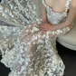 Stunning Mermaid Spaghetti Strap Floral Tulle Long Sweep Wedding Dress Prom Dress SH4718