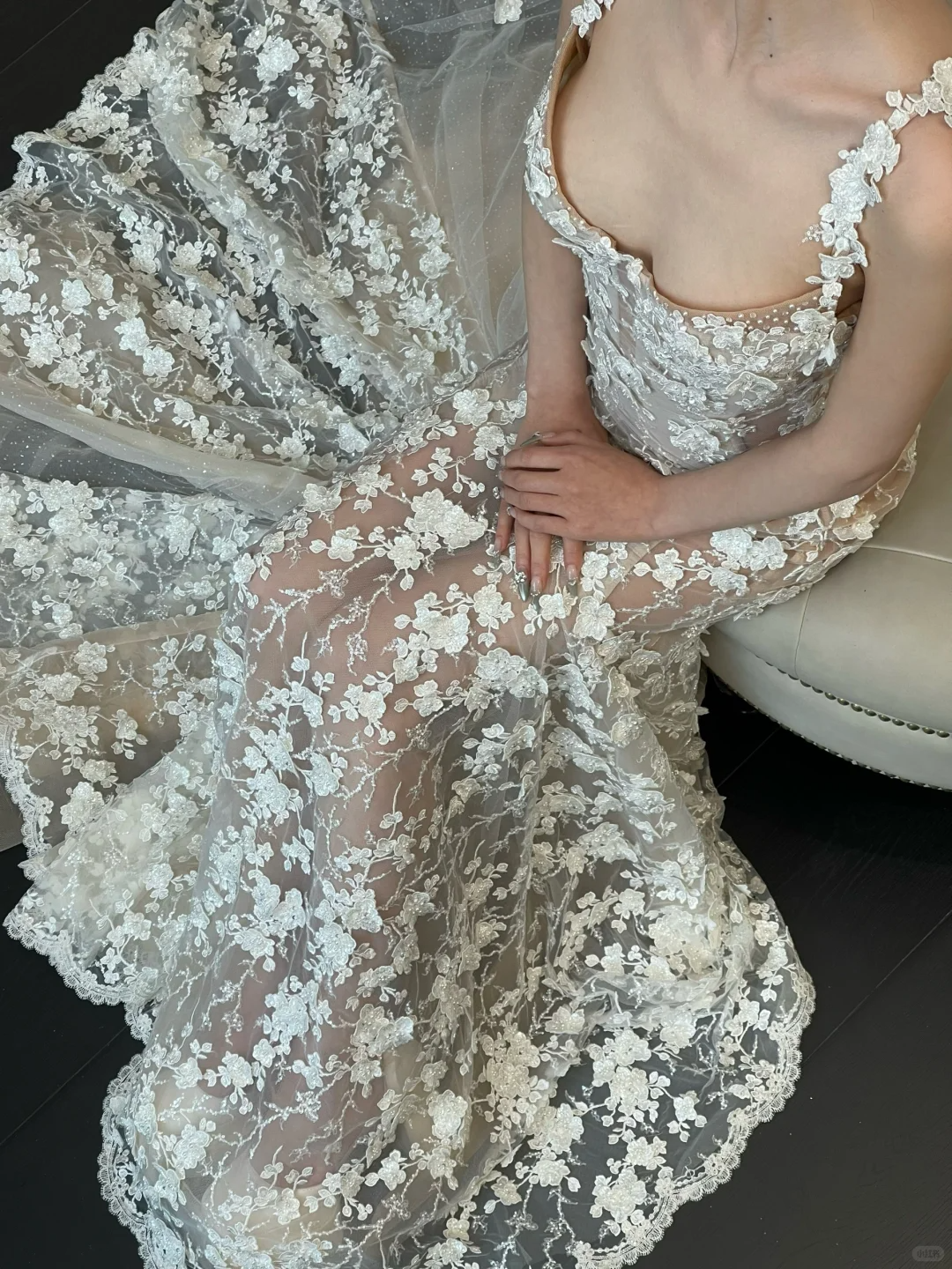 Stunning Mermaid Spaghetti Strap Floral Tulle Long Sweep Wedding Dress Prom Dress SH4718