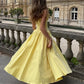Elegant Yellow A Line Sweetheart Corset Satin Long Prom Dress Evening Dress SH1908