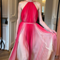 Elegant A Line Halter Pink Ombre Chiffon Long Prom Dress Evening Dress SH7701