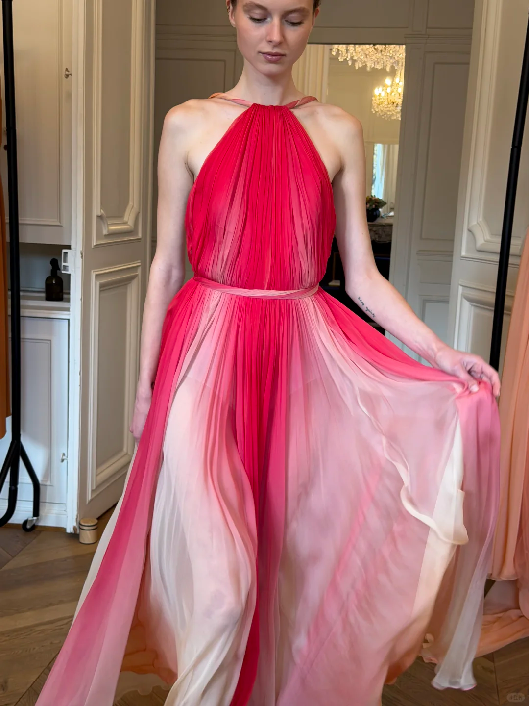 Elegant A Line Halter Pink Ombre Chiffon Long Prom Dress Evening Dress SH7701