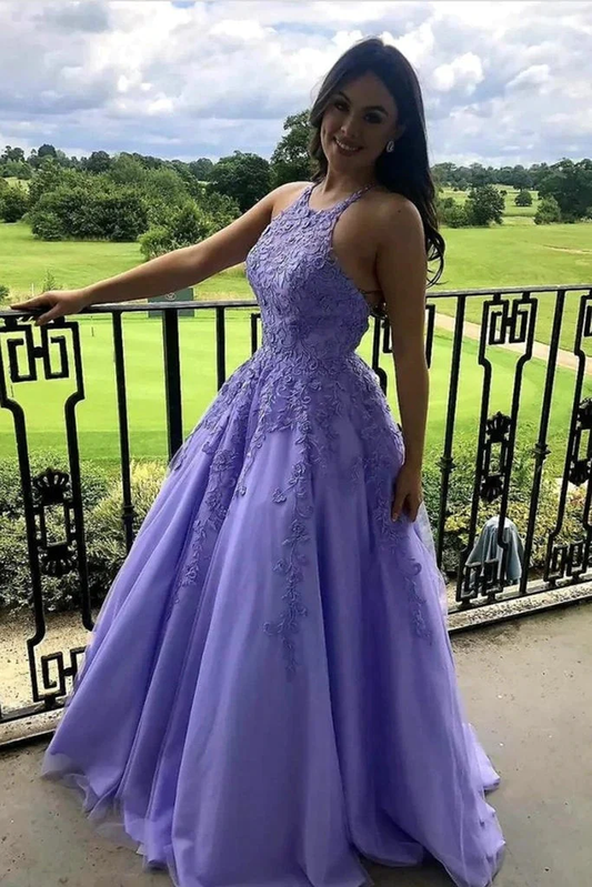 Beautiful Lace Appliques Lavender Formal Graduation Evening Dresses Prom Dresses SH802