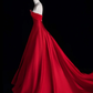 Simple A Line Strapless Red Satin Long Sweep Prom Dress Graduation Prom Dress SH2564