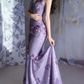 Gentle Purple Mermaid Halter Appliques Ruffle Sequin Long Prom Dress SH5427