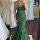 Green Lace Beaded Mermaid Long Prom Dress Sweetheart Evening Dress SH819