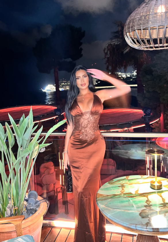 Dark Brown Sheath Halter V Neck Lace Satin Long Prom Dress Evening Dress SH8959