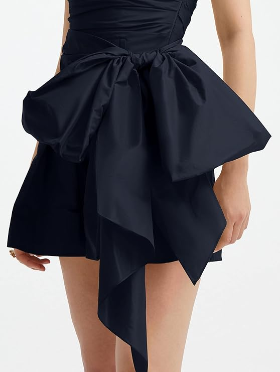 Simple Strapless Navy Blue Short Satin Homecoming Dress Cocktail Dress SH1408