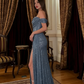 Elegant Blue Shiny A Line Off the Shoulder Sequin Long Evening Dress Prom Dress SH4828