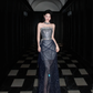 Shiny Grey A Line Strapless Rhinestone Tulle Long Prom Dress Party Dress SH4194
