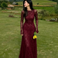 Black Lace Sexy A Line Long Sleeve Evening Dress Prom Dresses Formal Gown SH3941