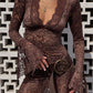 Sexy Sheath Long Sleeve Brown Lace Short Party Dress Outfits SH1919