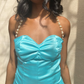 Cute Blue A Line Pearl Spaghetti Strap Satin Homecoming Dress Cocktail Dress SH4000