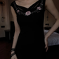 Vintage Black Mermaid Embroidery Satin Prom Dress Evening Dress Date Dress SH5600
