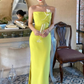Elegant Sheath Strapless Satin Slit Prom Dress Evening Dress Date Dress SH5641