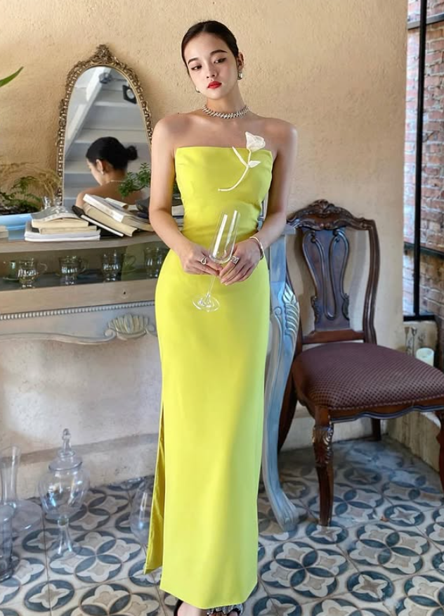 Elegant Sheath Strapless Satin Slit Prom Dress Evening Dress Date Dress SH5641