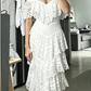 Classy A Line V Neck Layered Lace Long Wedding Dress Prom Dress SH4143