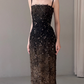 Glamorous Sheath Spaghetti Strap Beaded Black Ombre Tulle Prom Dress Evening Dress SH7715