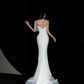 Simple Mermaid Bow White Tulle Satin Long Wedding Dress SH5231