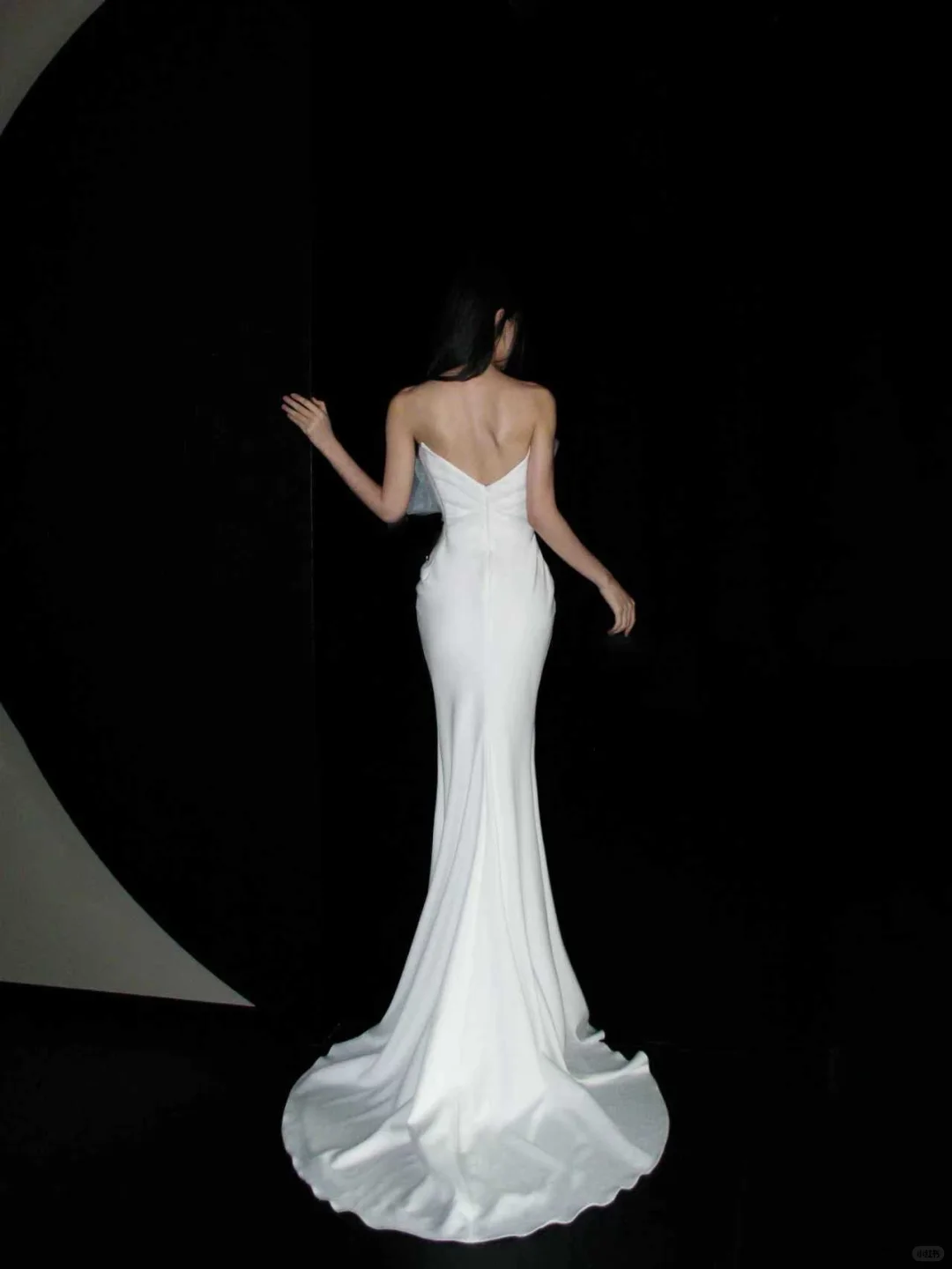 Simple Mermaid Bow White Tulle Satin Long Wedding Dress SH5231