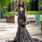Gorgeous Mermaid V Neck Black Sequin Tulle Long Sweep Prom Dress Evening Dress SH2178