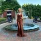 Elegant Mermaid Straps Brown Satin Long Sweep Prom Dress Evening Dress SH2387