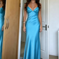 Blue Backless Mermaid Satin Long Evening Prom Dress SH1527