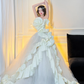 Stunning Ball Strapless White Ruffle Satin Tulle Long Prom Dress Party Dress SH4690