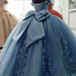 Sweetheart Tulle Applique Quinceanera Dresses Blue Off Shoulder Formal Prom Dress SH805