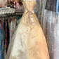 Princess A Line Spaghetti Strap Ruffle Golden Tulle Long Party Dress Evening Dress with Bow SH2900