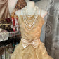 Princess A Line Spaghetti Strap Ruffle Golden Tulle Long Party Dress Evening Dress with Bow SH2900