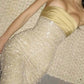 Shiny Sheath Strapless Long Yellow Sequin Satin Party Dresses Prom Dresses SH2898