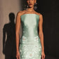 Unique Sheath Strapless Embroidered Flower Sage Green Satin Party Dress Evening Dress SH2899