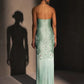 Unique Sheath Strapless Embroidered Flower Sage Green Satin Party Dress Evening Dress SH2899