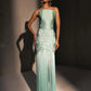 Unique Sheath Strapless Embroidered Flower Sage Green Satin Party Dress Evening Dress SH2899