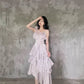 Pretty Irregular Ruffle Spaghetti Straps Light Purple Prom Dresses With Flower Long Birthday Dress SH2897