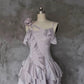 Pretty Irregular Ruffle Spaghetti Straps Light Purple Prom Dresses With Flower Long Birthday Dress SH2897