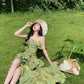 Pretty Irregular Ruffle Spaghetti Straps Green Prom Dresses With Flower Long Birthday Dress SH2894
