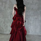 Pretty Irregular Ruffle Spaghetti Straps Burgundy Prom Dresses With Flower Long Birthday Dress SH2896