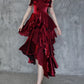 Pretty Irregular Ruffle Spaghetti Straps Burgundy Prom Dresses With Flower Long Birthday Dress SH2896