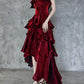 Pretty Irregular Ruffle Spaghetti Straps Burgundy Prom Dresses With Flower Long Birthday Dress SH2896