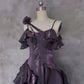 Pretty Irregular Ruffle Spaghetti Straps Grape Prom Dresses With Flower Long Birthday Dress SH2895